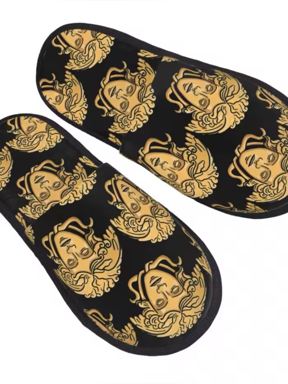 New men’s black gold Medusa slides slippers size 10-11 pool casual house shoes